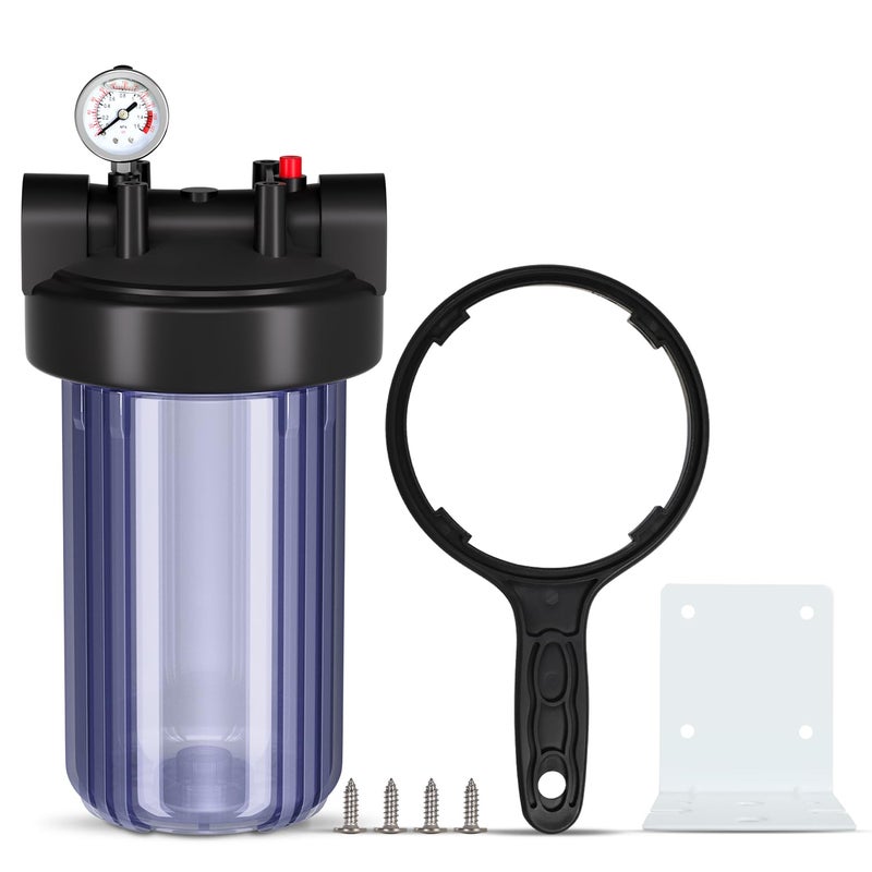 Pure Plus Whole House Water Filter Housing, 10"x4.5" Universal Housing, Pre-Filtration System, with Pressure Gauge, 1" NPT - Image 1